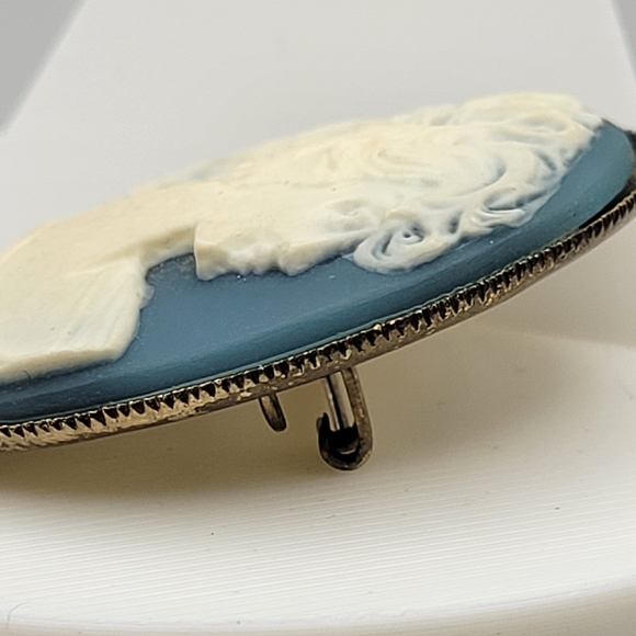 Stunning Vintage Cameo C-Clasp Brooch in Blue and Cream - Picture 9 of 11